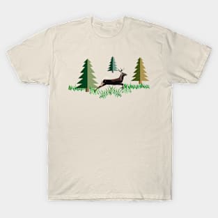 Deer Leaping Through The Forest T-Shirt